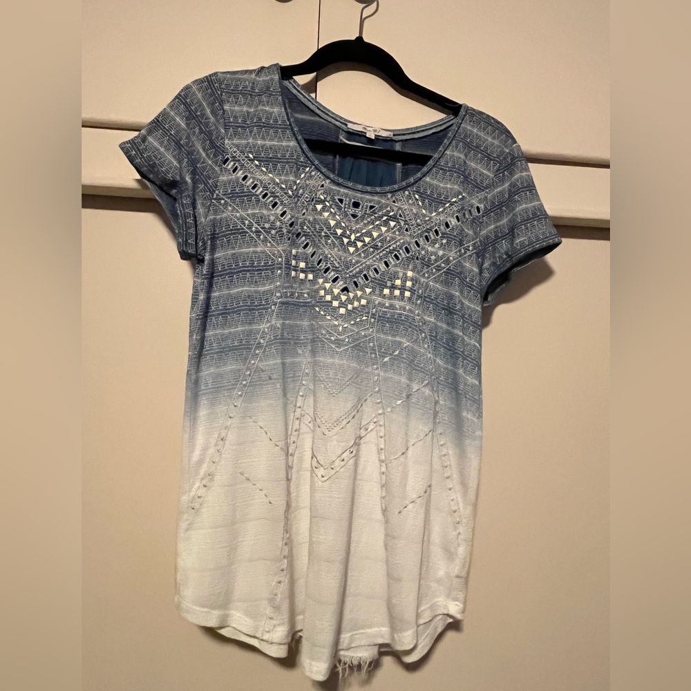 Miss Me Blue and White Ombre Short Sleeve Top